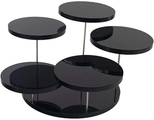 Detailed view of black acrylic 3-tier round riser display stand for jewelry and cupcakes