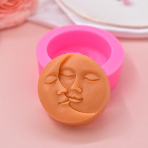 Sun Moon Face Silicone Mold Round Relief For Chocolate Cake Handmade Soap Candle Making DIY Crafting