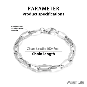Detailed size chart for 7mm silver geometric stainless steel chain with lobster clasp