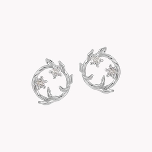 Elegant S925 sterling silver leaf wreath earrings with sparkling zirconia stones