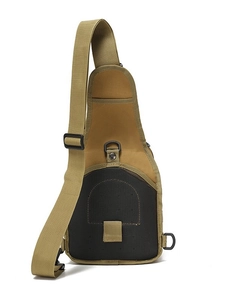 Tactical khaki nylon chest bag with breathable mesh back and adjustable straps
