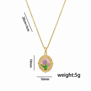 Collier pendentif tulipe en émail doré style jardin de Monet avec détails de dimensions