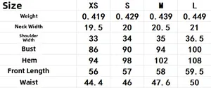 Tableau des tailles détaillé pour gilet en tweed avec mesures de poitrine et longueur
