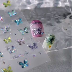 Detailed view of M-503 butterfly nail art stickers with laser holographic finish