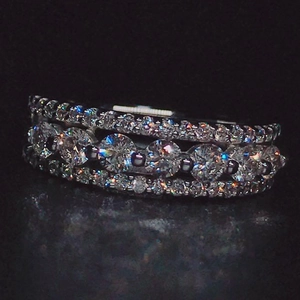 Luxurious silver hollowed multi-layer ring featuring sparkling round cubic zirconia stones