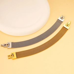 Elegant mesh band stainless steel bracelets for women in gold and silver finishes