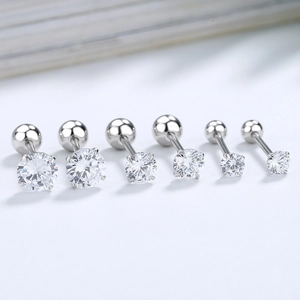Claw Set Zircon Stud Earrings Round Threaded Ball Screw Back Cartilage Piercing Minimalist Fashion Jewelry For Women