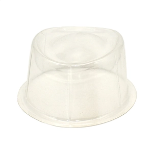 Close-up of transparent PVC hat support stand with cylindrical top and flat base flange