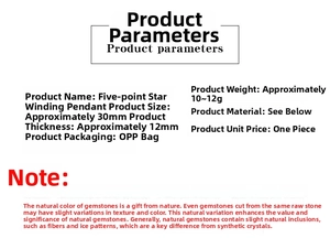 Detailed product specifications for 30mm natural stone star pendant with wire wrapping