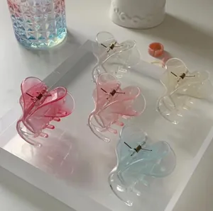 Elegant butterfly hair claw clips in translucent jelly colors for women hair styling