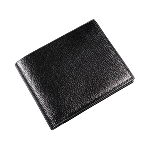 Classic black bifold PU leather wallet for men with elegant lychee texture finish