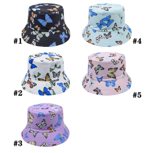 Outdoor bucket hats for women with colorful butterfly prints in five various colors