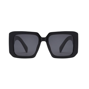 Classic Y2K oversized square frame black sunglasses with dark polarized lenses and thick temples