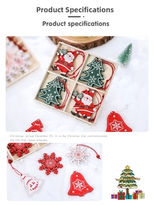 Detailed view of hand-painted wooden Christmas ornaments in a 4-slot wooden storage box