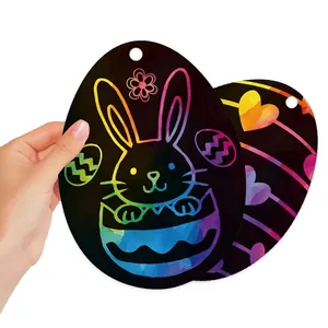 Easter rainbow scratch paper egg kit with rabbit and heart patterns for kids' DIY crafts