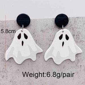 Halloween-Ohrringe in Geistform aus weißem Acryl mit schwarzem Haken und Maßen
