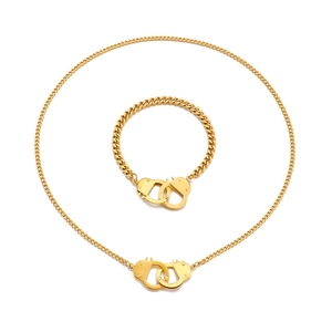 Handcuff Pendant Necklace And Bracelet Stainless Steel Jewelry For Men Women Punk Hip Hop Style Couple Jewelry Gold Silver