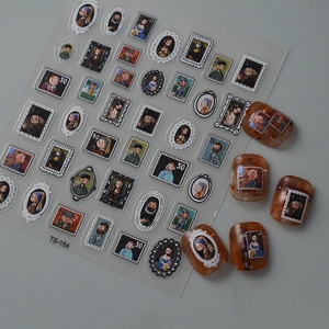 5D embossed nail stickers featuring clay-style classic paintings and vintage stamps