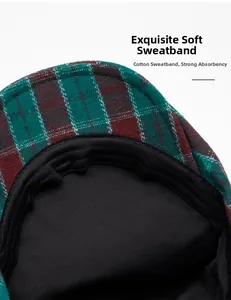 Detail of soft cotton sweatband inside the colorful plaid ivy cap for comfort