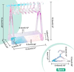 Detailed size diagram for acrylic jewelry organizer rack and hangers showing dimensions