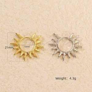 S925 silver sunburst hoop earrings in gold and silver finish with 21mm diameter
