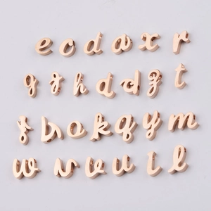Detailed set of 26 rose gold stainless steel lowercase alphabet beads for DIY jewelry