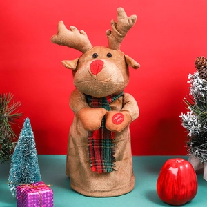 Ornement De Renne En Peluche Musical Rotatif Électrique Décoration De Noël Dansante Cadeau Tissu En Peluche Plastique
