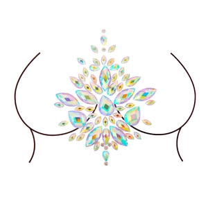 Iridescent acrylic rhinestone body jewels with teardrop gems for chest and face makeup