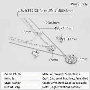 Detailed size guide for gold stainless steel layered necklace and geometric earrings set