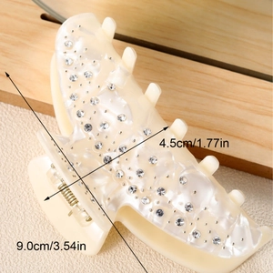 Elegant cream rhinestone acetate claw clip with pearl luster and 9.0cm size dimensions