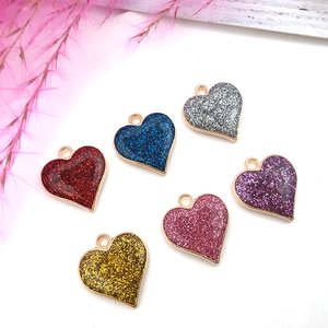 Pendentifs en forme de cœur pailleté rouge, bleu, argent et or pour bijoux DIY