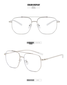 Silver metal aviator glasses with double bridge design shown in front and side views
