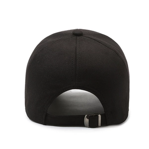 Classic black cotton baseball cap for men with adjustable metal buckle on the back