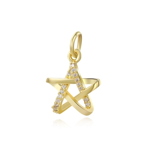 Golden hollow star pendant with clear crystals and polished finish for DIY jewelry making