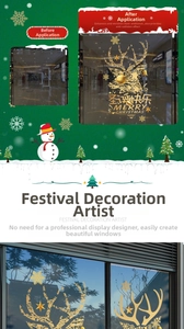 Goldener Weihnachts Rentier Fensteraufkleber mit Vorher-Nachher-Detailansicht