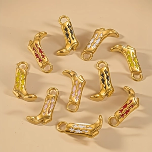 18K gold plated stainless steel boot charms with colorful enamel designs for DIY jewelry