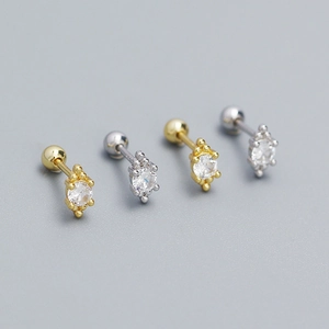 S925 sterling silver zircon stud earrings in gold and silver finish with screw backs