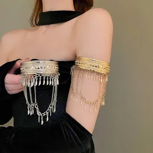 Brassard En Métal Plume Gland Chaîne Creux Design Géométrique Style Bohème Ethnique Bijoux De Bras Pour Femmes