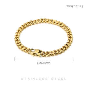 Detail of 6mm gold Cuban link chain showing 200mm length and stainless steel specs