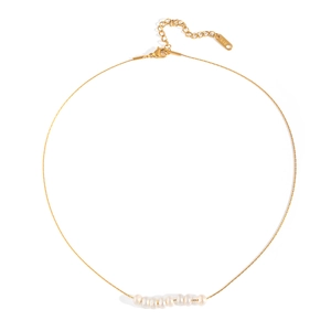 Elegant K18 gold-plated chain necklace featuring natural pearls on a white background