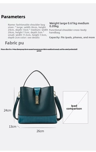 Detailed size comparison of green PU leather tote bag set against a 10.9-inch iPad