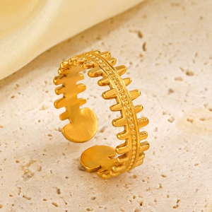 Minimalist 18K gold plated stainless steel fishbone open ring with adjustable design