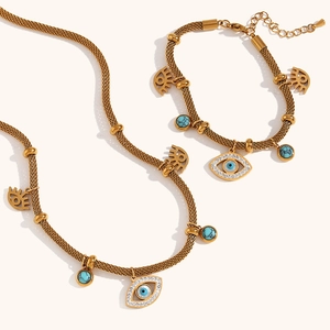 316L Stainless Steel Evil Eye Pendant Necklace 18K Gold Plated Turquoise Beads Bohemian Fashion Jewelry For Women
