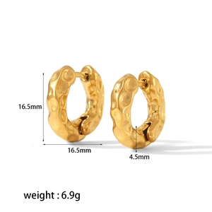 18K gold plated stainless steel C-shape lava earrings with irregular hammered texture