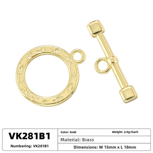 Detail of 18K gold plated brass OT toggle clasp with hammer texture for jewelry DIY