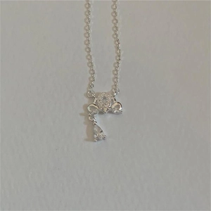 Elegant 925 sterling silver crown necklace with water drop zircon pendant for women