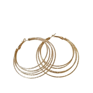 Golden multi-layer geometric hoop earrings with textured finish for a modern look