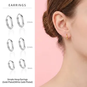 S925 Sterling Silver Minimalist Hoop Earrings For Women Polished Geometric Round Ear Buckle Simple Everyday Fashion Jewelry