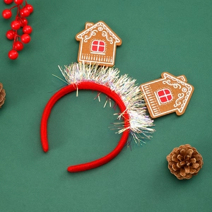 Serre-tête de Noël avec paillettes de maison en pain d'épice et franges rouges