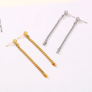 Chic gold and silver stainless steel tassel chain earrings set in a minimalist style